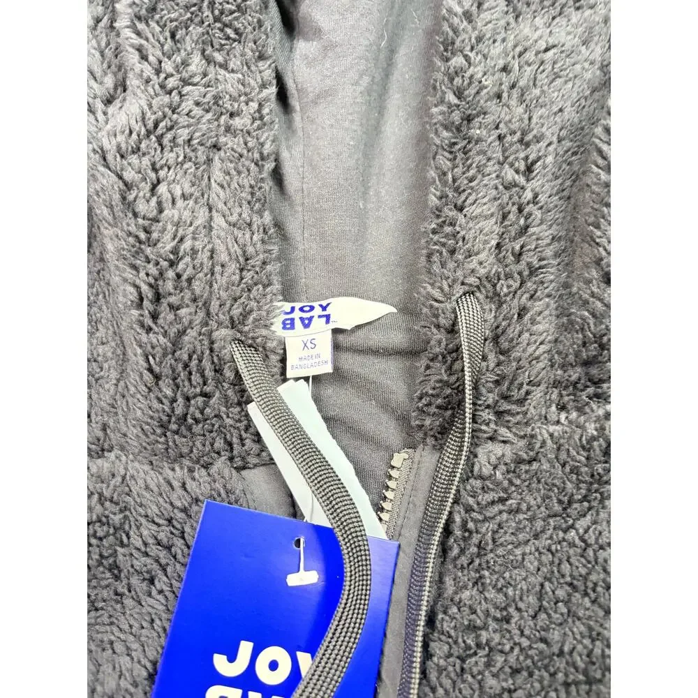 NWT Joylab full zip hi pile fleece bomber hoodie. Size XS. buffalo check accents